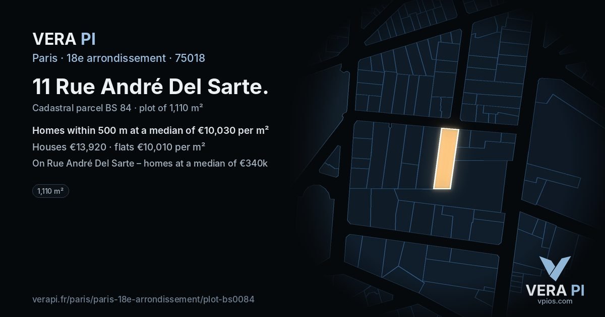 11 Rue André Del Sarte, 18e arrondissement at night – the plot lit, the parcels around coloured by the prices near them