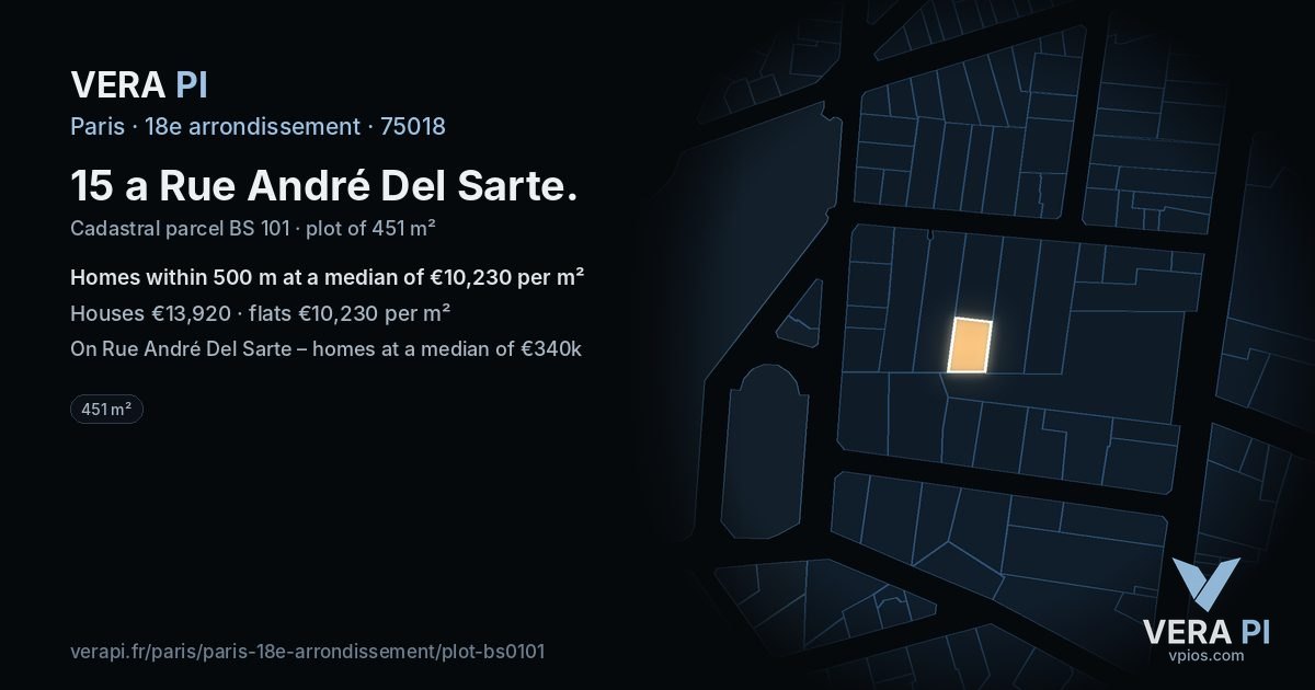 15 a Rue André Del Sarte, 18e arrondissement at night – the plot lit, the parcels around coloured by the prices near them