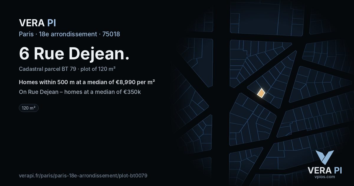 6 Rue Dejean, 18e arrondissement at night – the plot lit, the parcels around coloured by the prices near them