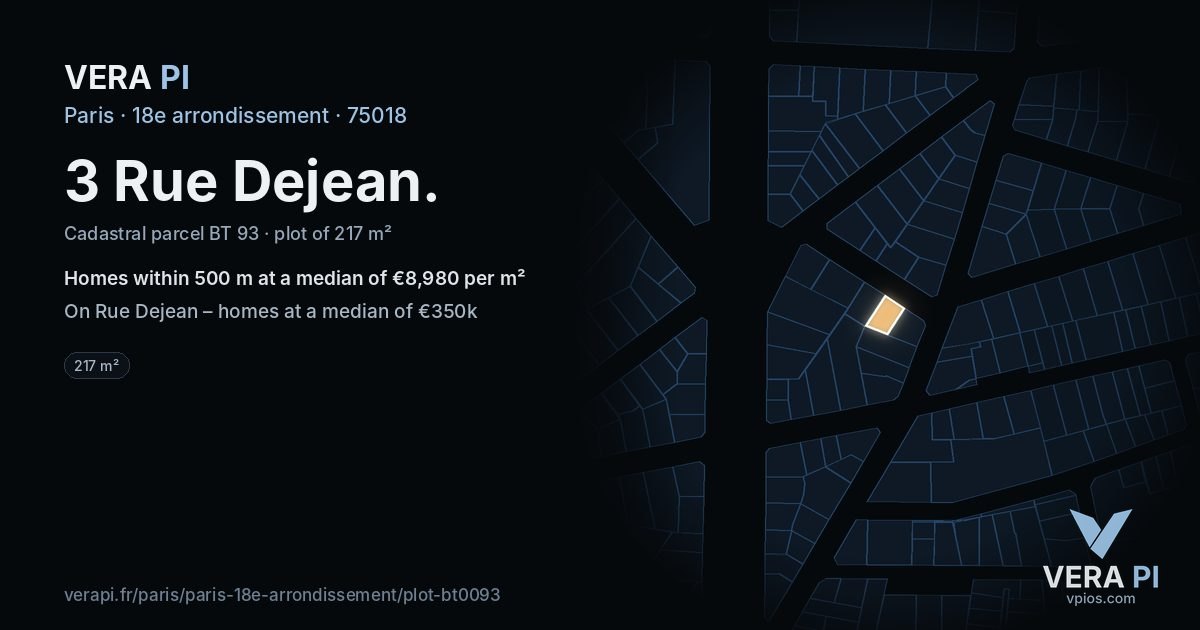 3 Rue Dejean, 18e arrondissement at night – the plot lit, the parcels around coloured by the prices near them