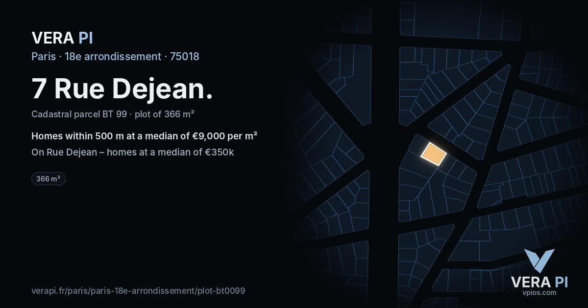 7 Rue Dejean, 18e arrondissement at night – the plot lit, the parcels around coloured by the prices near them