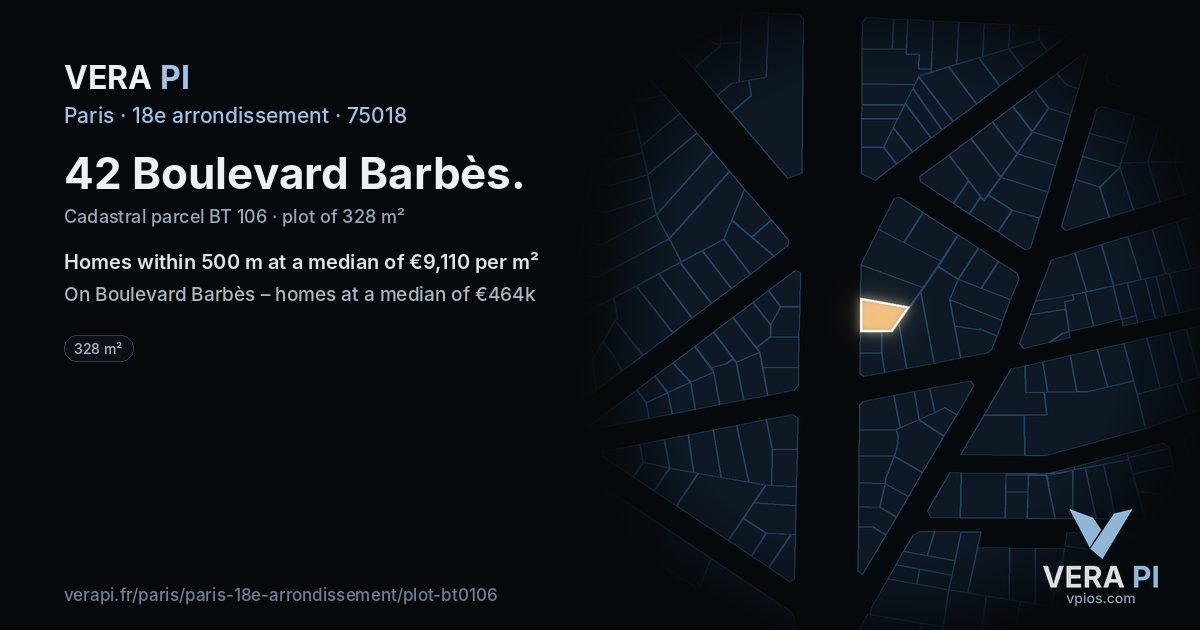 42 Boulevard Barbès, 18e arrondissement at night – the plot lit, the parcels around coloured by the prices near them