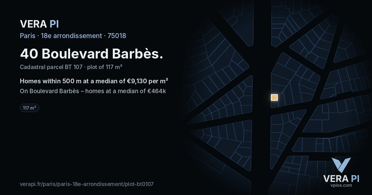 40 Boulevard Barbès, 18e arrondissement at night – the plot lit, the parcels around coloured by the prices near them