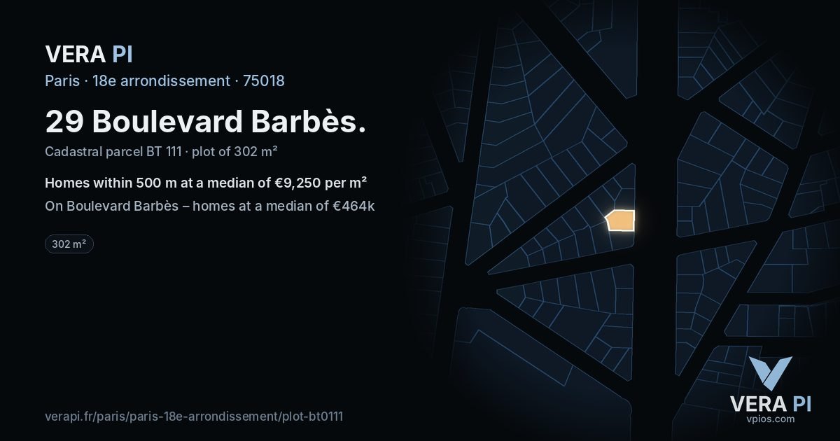 29 Boulevard Barbès, 18e arrondissement at night – the plot lit, the parcels around coloured by the prices near them