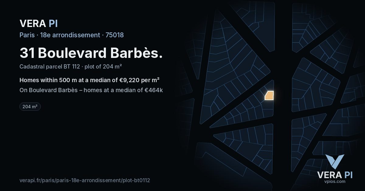 31 Boulevard Barbès, 18e arrondissement at night – the plot lit, the parcels around coloured by the prices near them