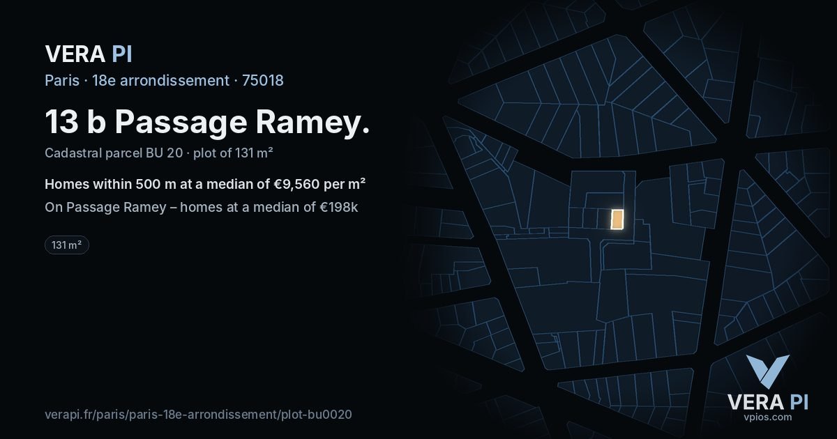 13 b Passage Ramey, 18e arrondissement at night – the plot lit, the parcels around coloured by the prices near them