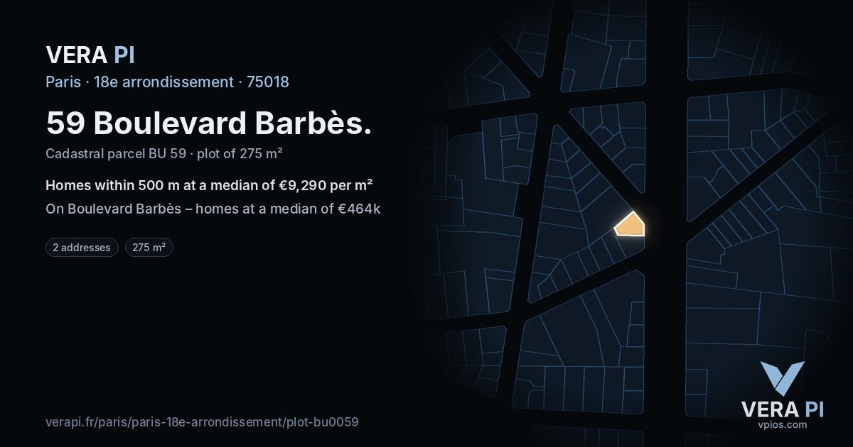 59 Boulevard Barbès, 18e arrondissement at night – the plot lit, the parcels around coloured by the prices near them