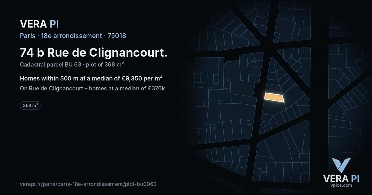 74 b Rue de Clignancourt, 18e arrondissement at night – the plot lit, the parcels around coloured by the prices near them