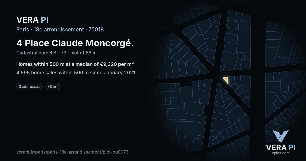 4 Place Claude Moncorgé, 18e arrondissement at night – the plot lit, the parcels around coloured by the prices near them