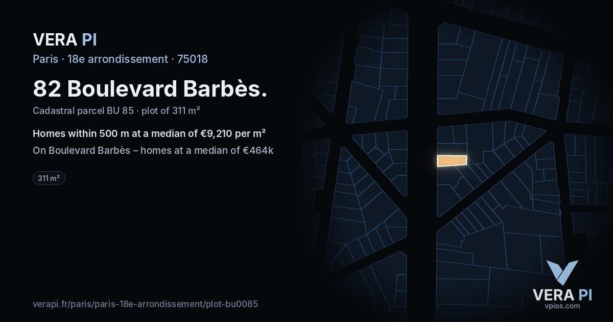 82 Boulevard Barbès, 18e arrondissement at night – the plot lit, the parcels around coloured by the prices near them