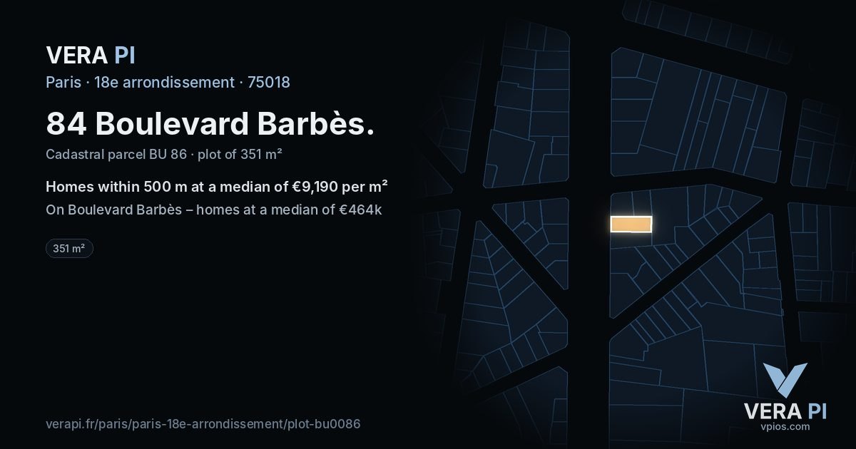 84 Boulevard Barbès, 18e arrondissement at night – the plot lit, the parcels around coloured by the prices near them
