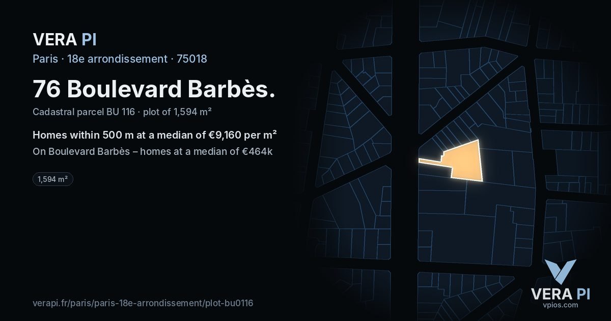 76 Boulevard Barbès, 18e arrondissement at night – the plot lit, the parcels around coloured by the prices near them