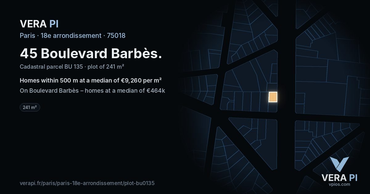 45 Boulevard Barbès, 18e arrondissement at night – the plot lit, the parcels around coloured by the prices near them