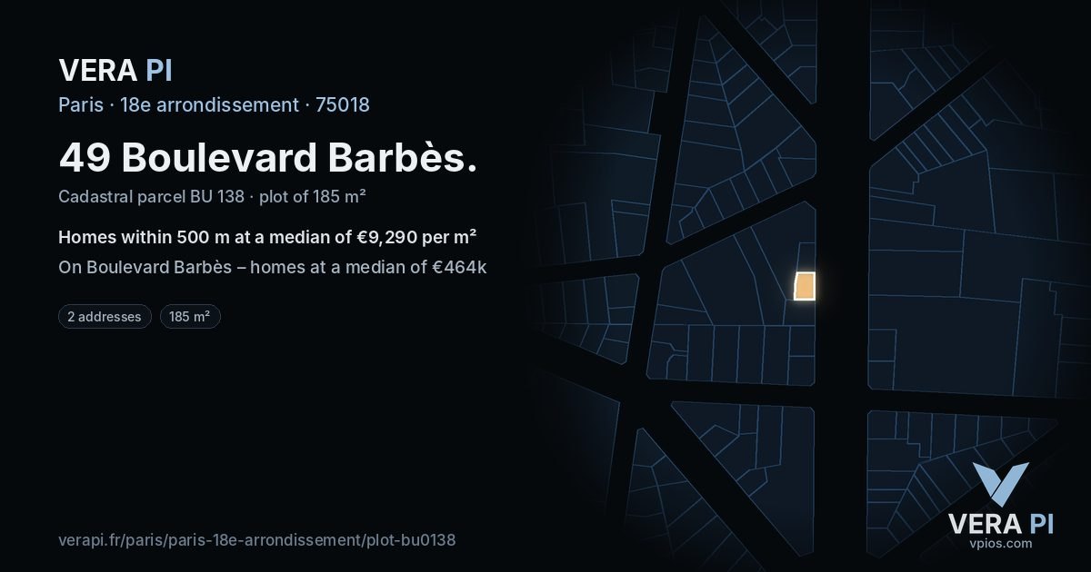 49 Boulevard Barbès, 18e arrondissement at night – the plot lit, the parcels around coloured by the prices near them
