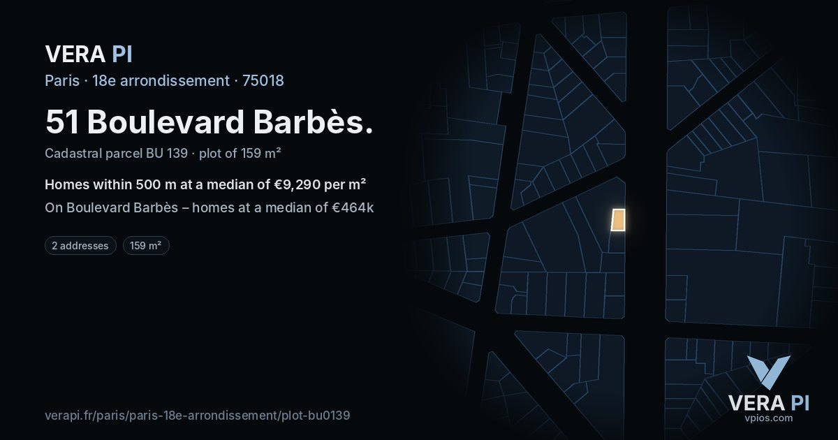51 Boulevard Barbès, 18e arrondissement at night – the plot lit, the parcels around coloured by the prices near them