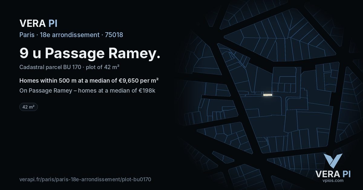 9 u Passage Ramey, 18e arrondissement at night – the plot lit, the parcels around coloured by the prices near them