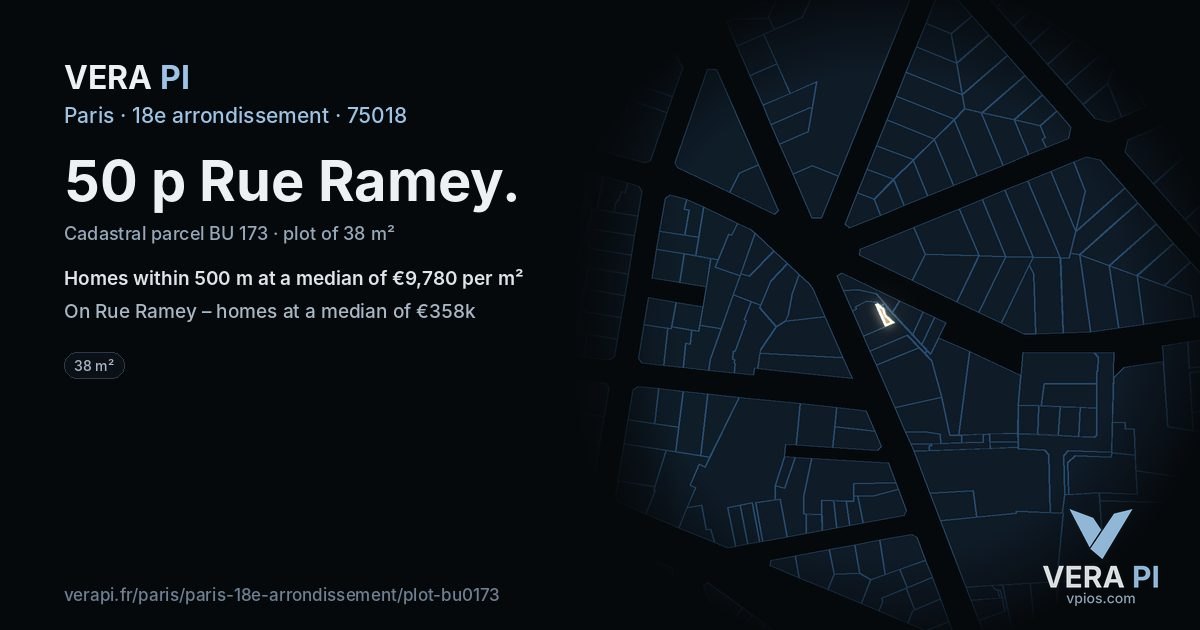50 p Rue Ramey, 18e arrondissement at night – the plot lit, the parcels around coloured by the prices near them