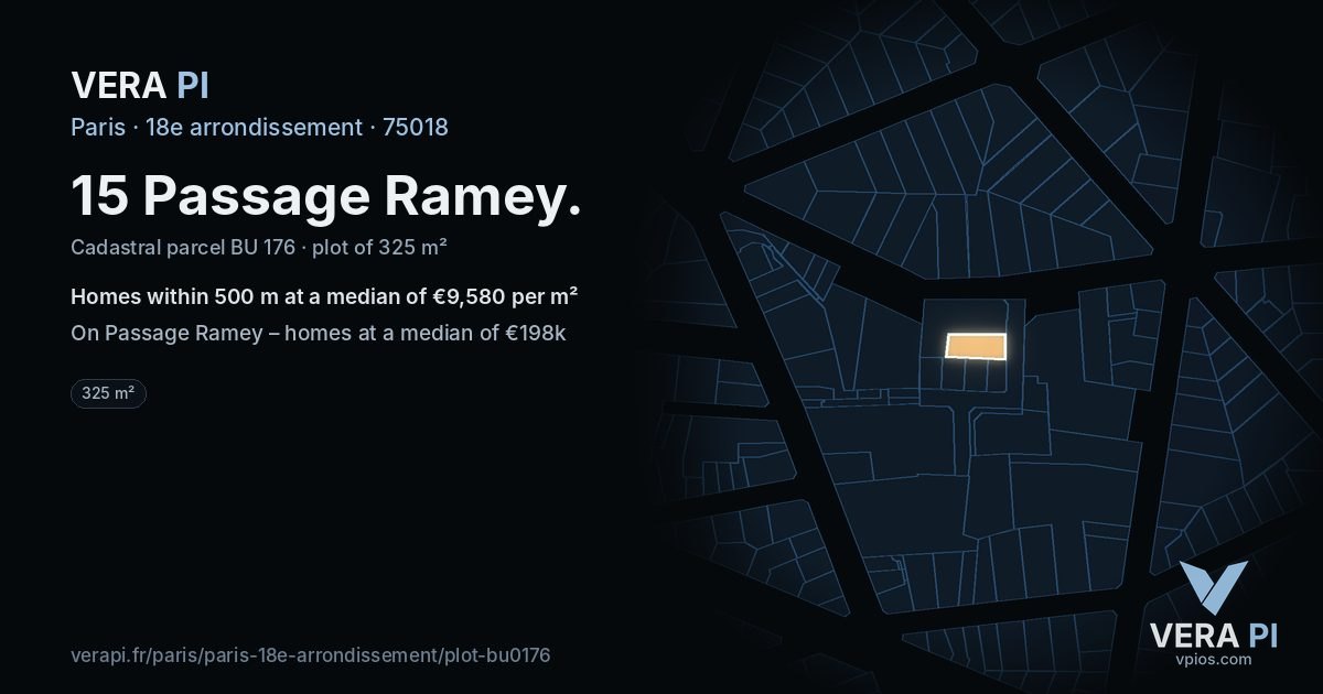 15 Passage Ramey, 18e arrondissement at night – the plot lit, the parcels around coloured by the prices near them
