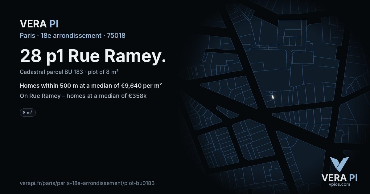 28 p1 Rue Ramey, 18e arrondissement at night – the plot lit, the parcels around coloured by the prices near them