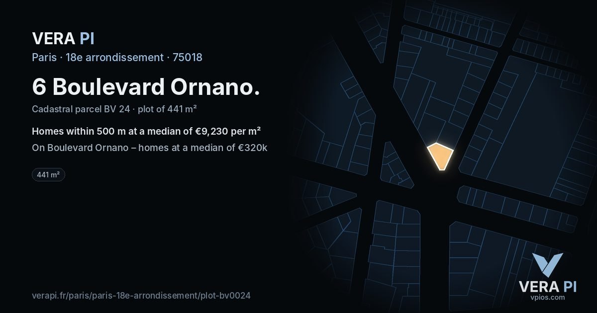 6 Boulevard Ornano, 18e arrondissement at night – the plot lit, the parcels around coloured by the prices near them