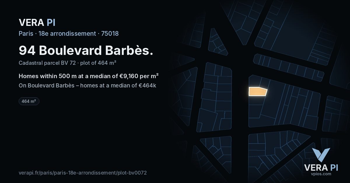 94 Boulevard Barbès, 18e arrondissement at night – the plot lit, the parcels around coloured by the prices near them