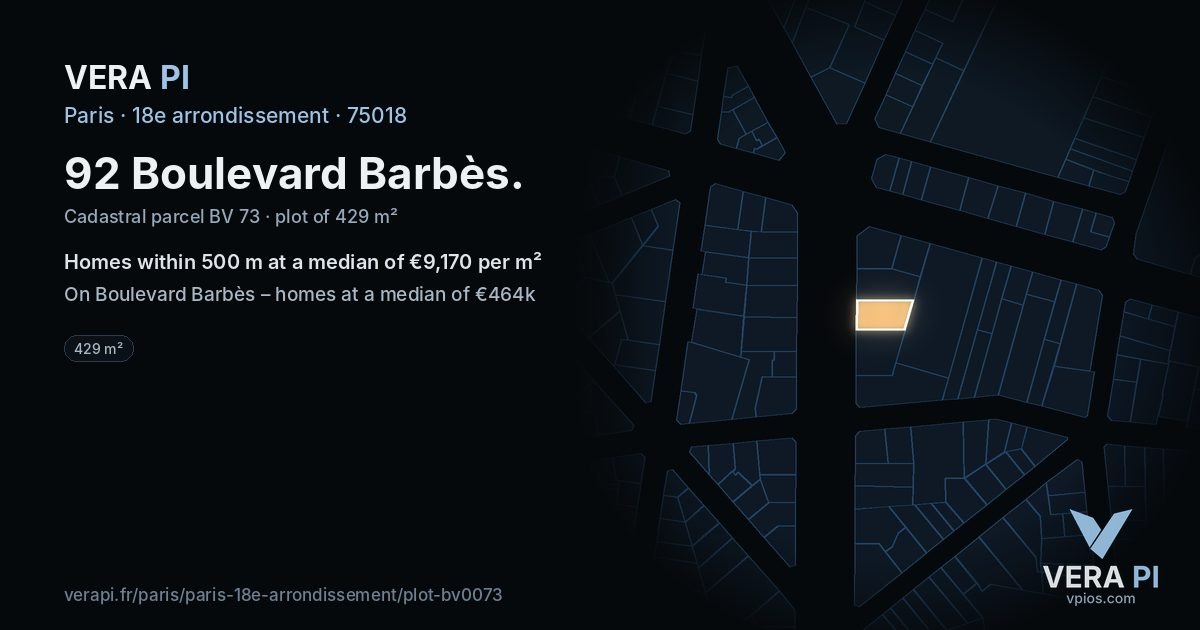 92 Boulevard Barbès, 18e arrondissement at night – the plot lit, the parcels around coloured by the prices near them