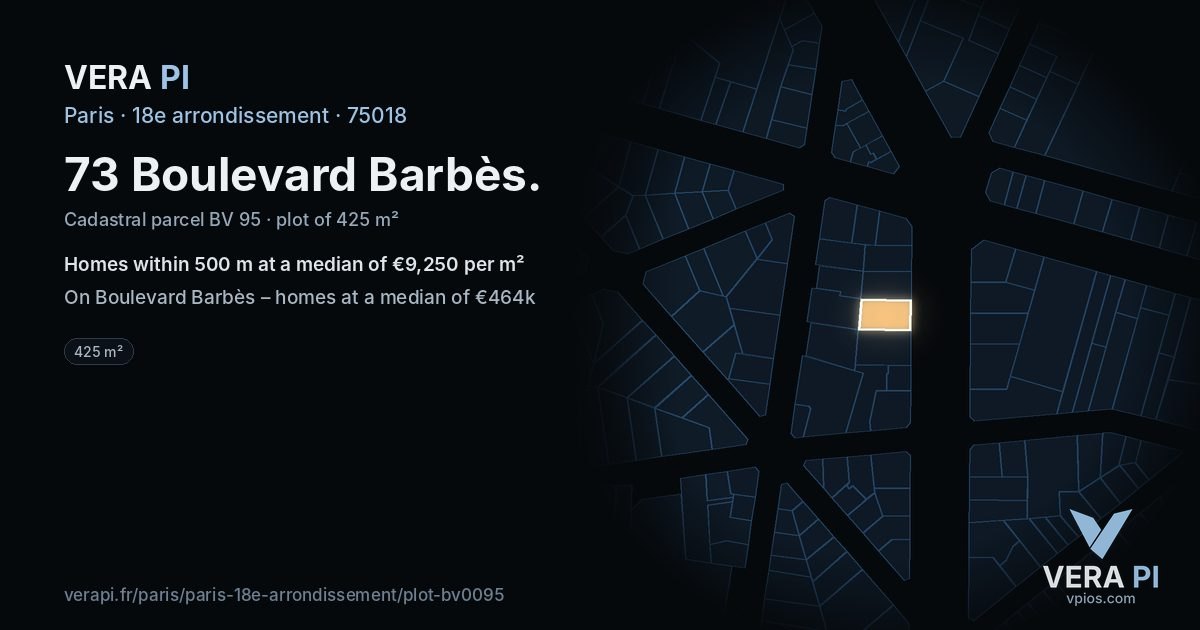 73 Boulevard Barbès, 18e arrondissement at night – the plot lit, the parcels around coloured by the prices near them