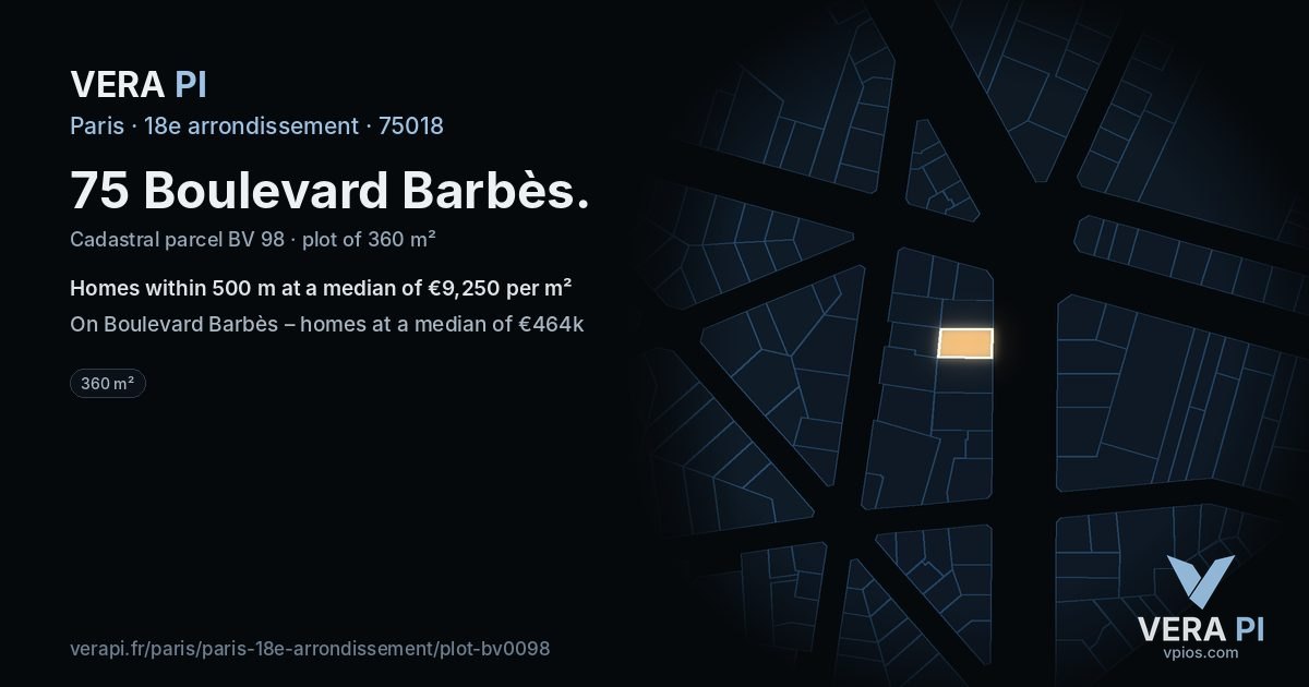 75 Boulevard Barbès, 18e arrondissement at night – the plot lit, the parcels around coloured by the prices near them