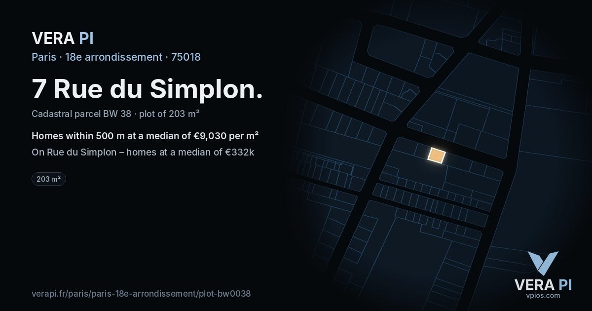 7 Rue du Simplon, 18e arrondissement at night – the plot lit, the parcels around coloured by the prices near them