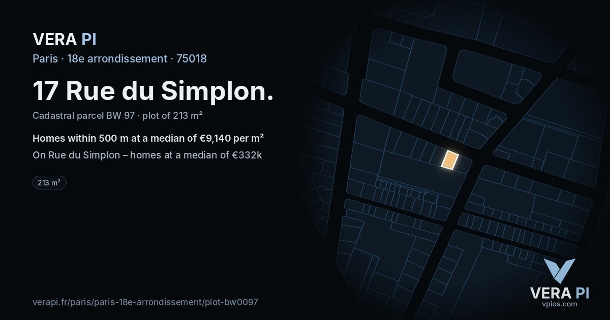 17 Rue du Simplon, 18e arrondissement at night – the plot lit, the parcels around coloured by the prices near them