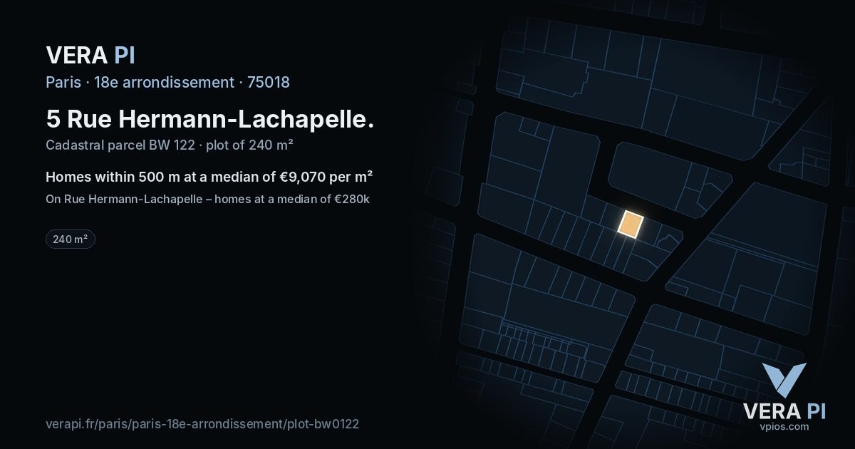 5 Rue Hermann-Lachapelle, 18e arrondissement at night – the plot lit, the parcels around coloured by the prices near them