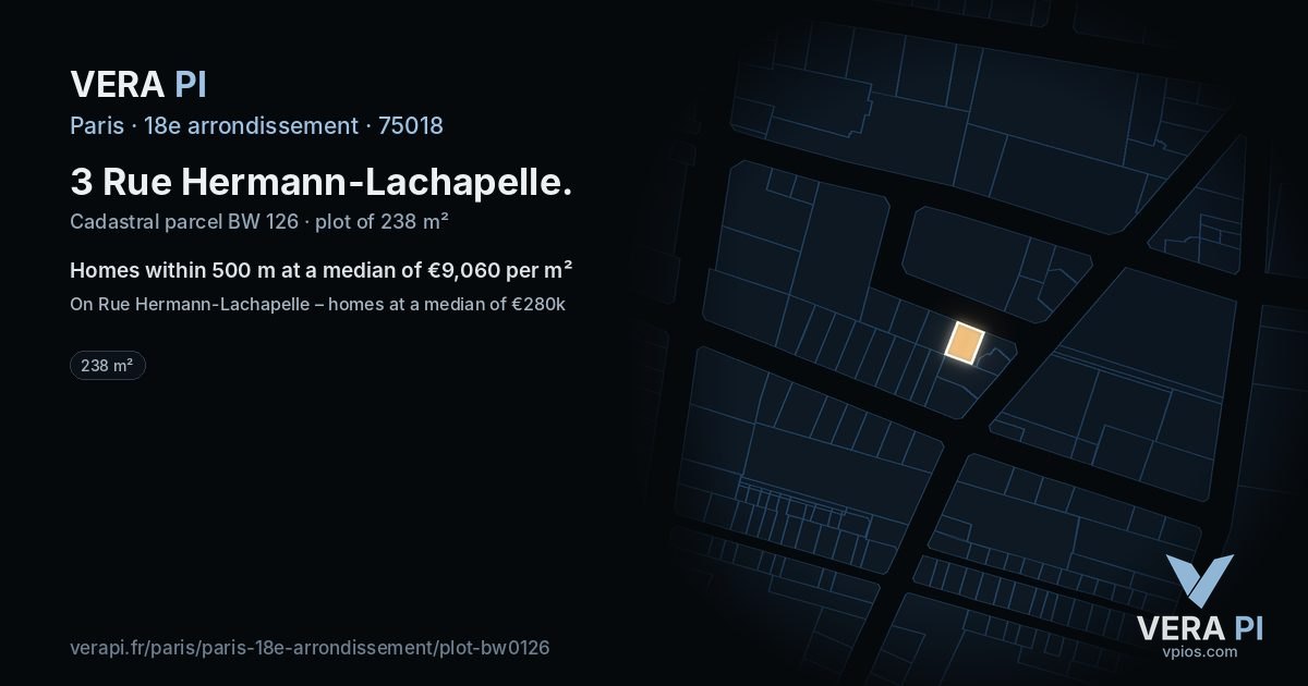 3 Rue Hermann-Lachapelle, 18e arrondissement at night – the plot lit, the parcels around coloured by the prices near them