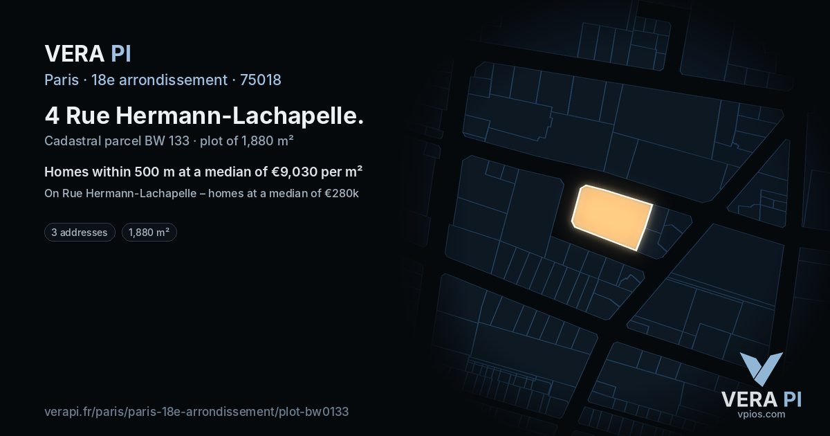4 Rue Hermann-Lachapelle, 18e arrondissement at night – the plot lit, the parcels around coloured by the prices near them
