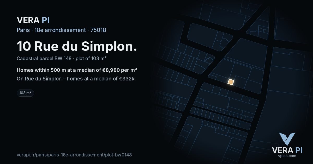 10 Rue du Simplon, 18e arrondissement at night – the plot lit, the parcels around coloured by the prices near them