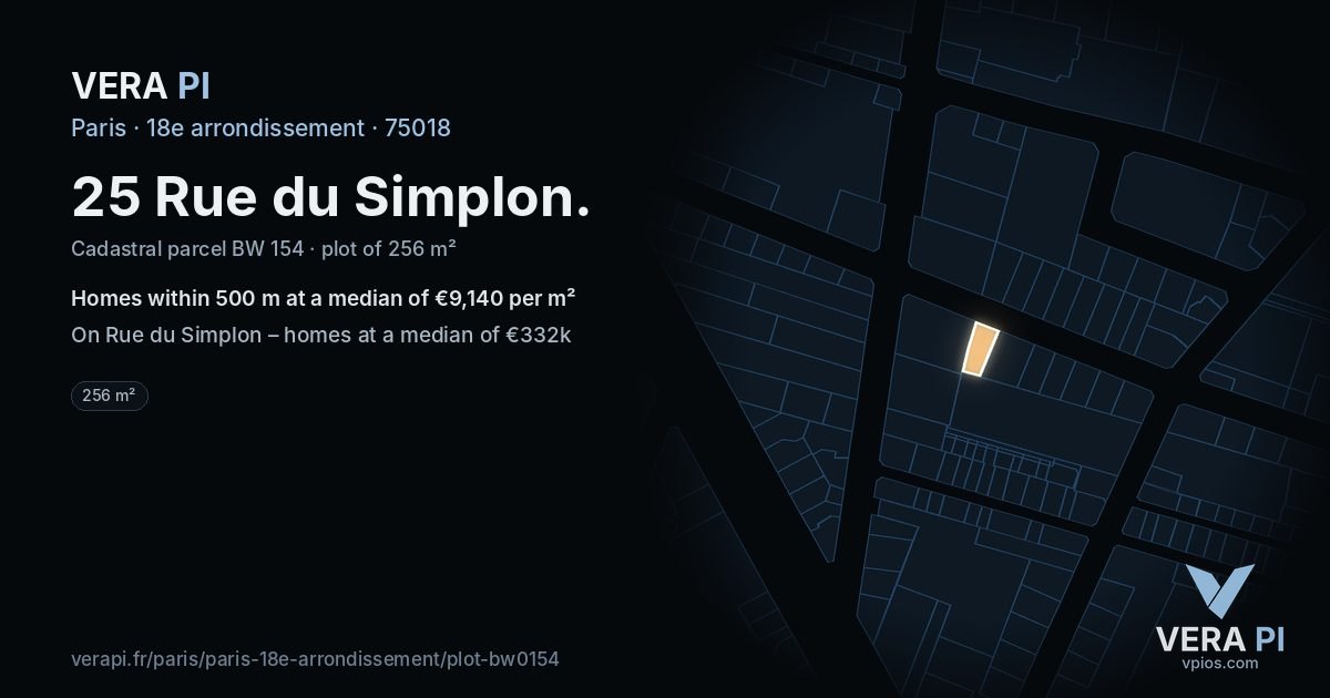 25 Rue du Simplon, 18e arrondissement at night – the plot lit, the parcels around coloured by the prices near them