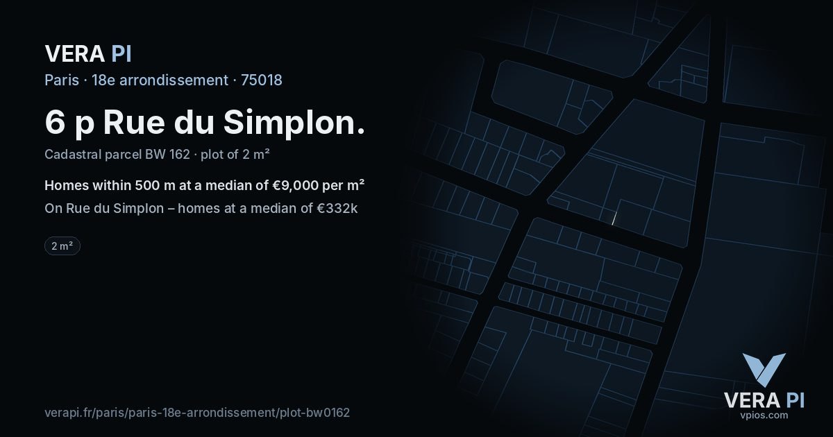 6 p Rue du Simplon, 18e arrondissement at night – the plot lit, the parcels around coloured by the prices near them