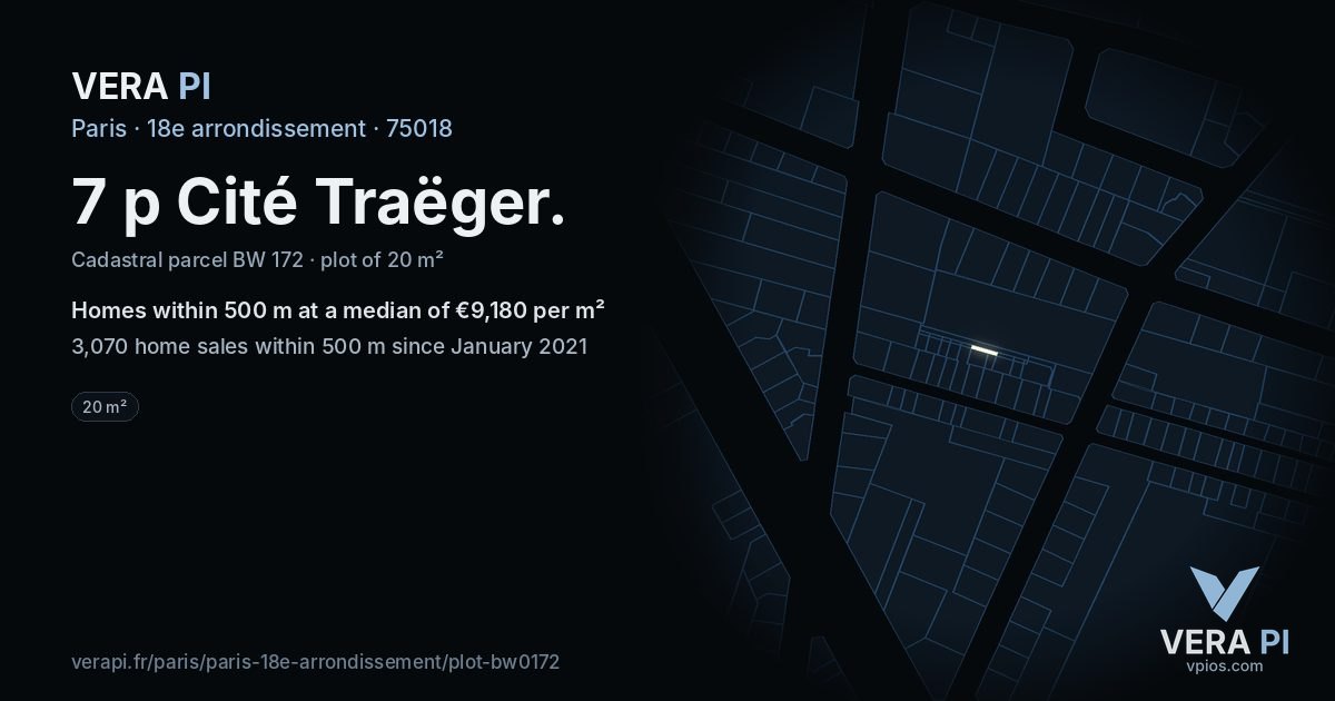 7 p Cité Traëger, 18e arrondissement at night – the plot lit, the parcels around coloured by the prices near them