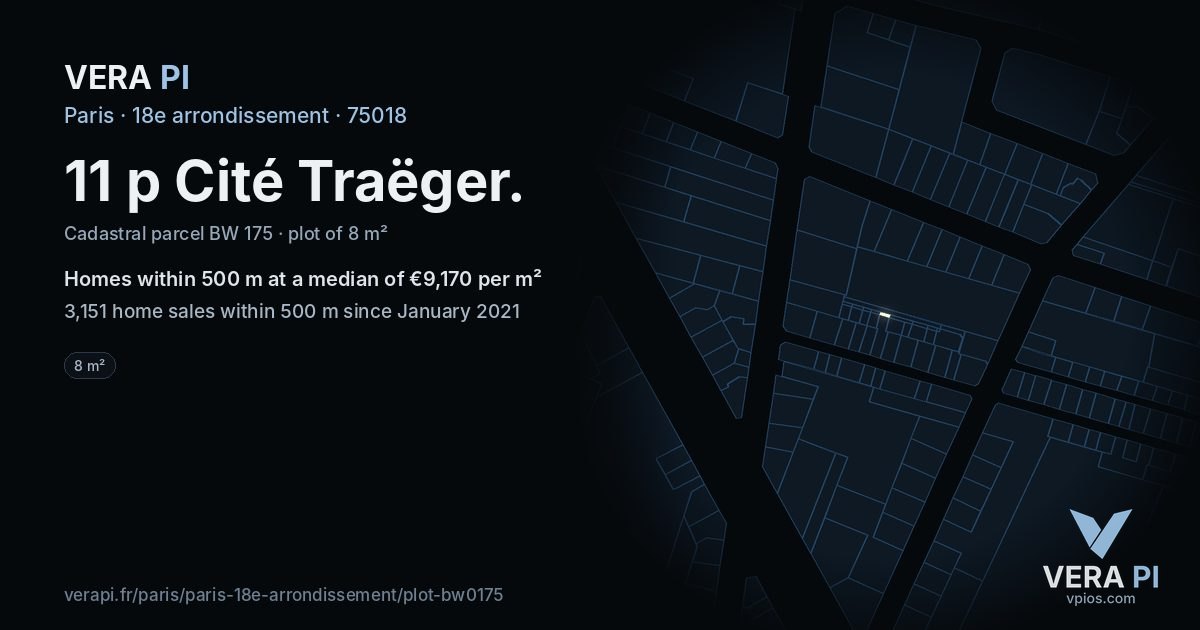 11 p Cité Traëger, 18e arrondissement at night – the plot lit, the parcels around coloured by the prices near them
