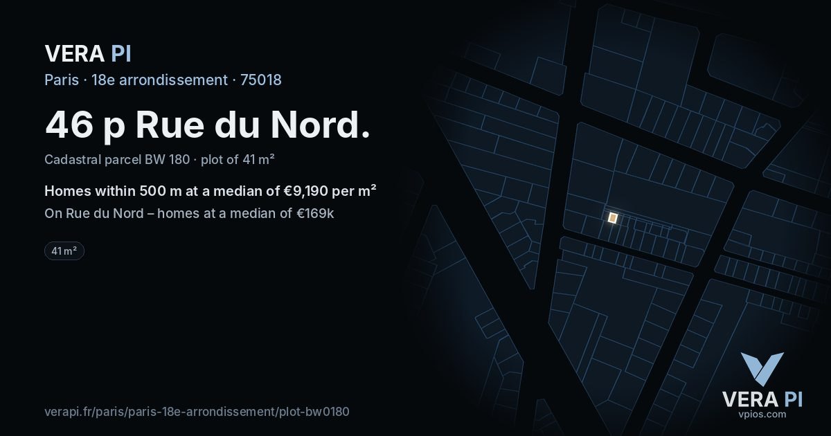 46 p Rue du Nord, 18e arrondissement at night – the plot lit, the parcels around coloured by the prices near them