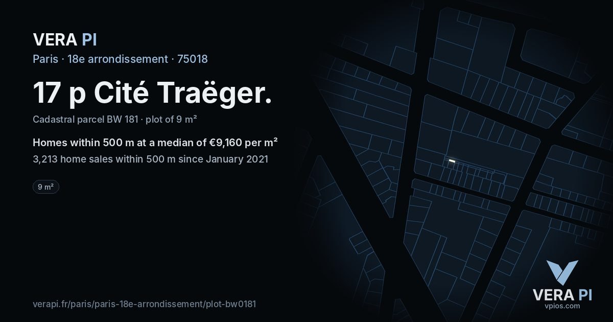 17 p Cité Traëger, 18e arrondissement at night – the plot lit, the parcels around coloured by the prices near them