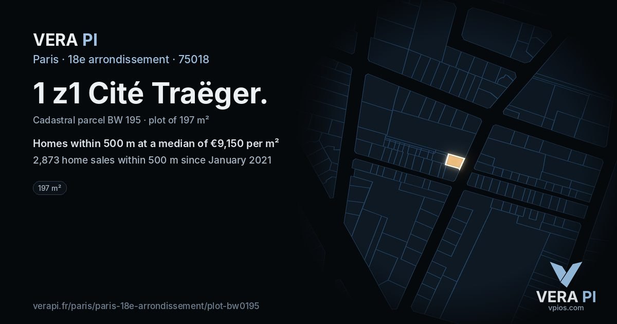 1 z1 Cité Traëger, 18e arrondissement at night – the plot lit, the parcels around coloured by the prices near them