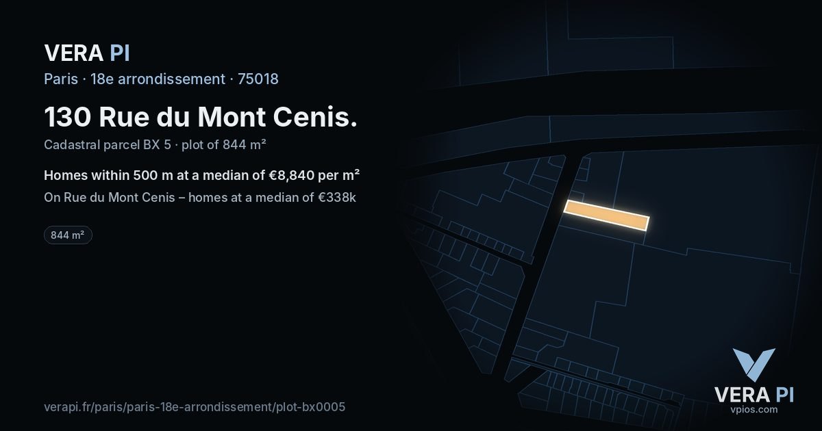 130 Rue du Mont Cenis, 18e arrondissement at night – the plot lit, the parcels around coloured by the prices near them
