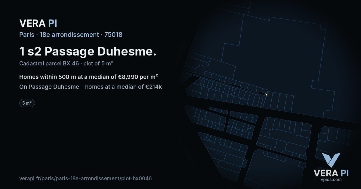 1 s2 Passage Duhesme, 18e arrondissement at night – the plot lit, the parcels around coloured by the prices near them