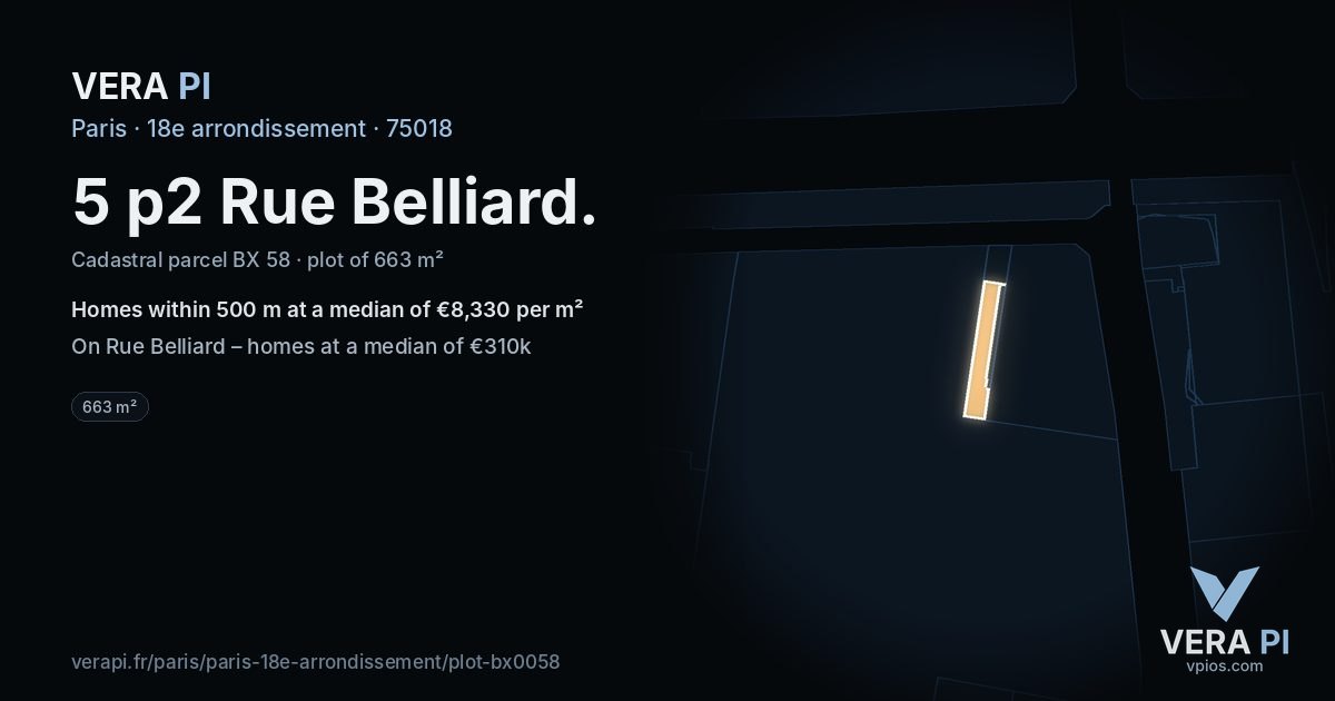5 p2 Rue Belliard, 18e arrondissement at night – the plot lit, the parcels around coloured by the prices near them