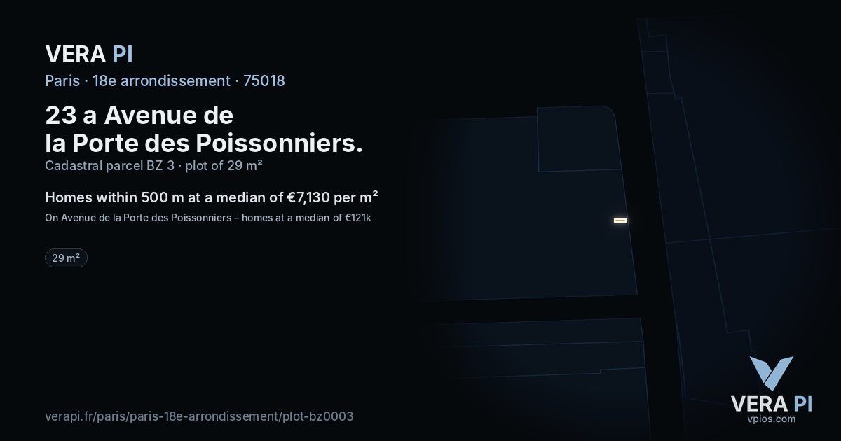 23 a Avenue de la Porte des Poissonniers, 18e arrondissement at night – the plot lit, the parcels around coloured by the prices near them