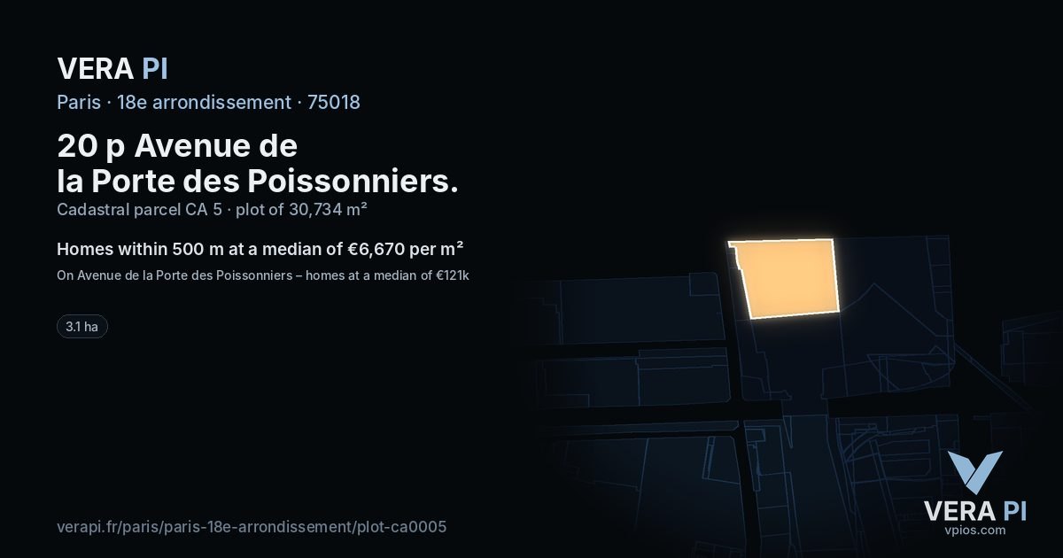 20 p Avenue de la Porte des Poissonniers, 18e arrondissement at night – the plot lit, the parcels around coloured by the prices near them