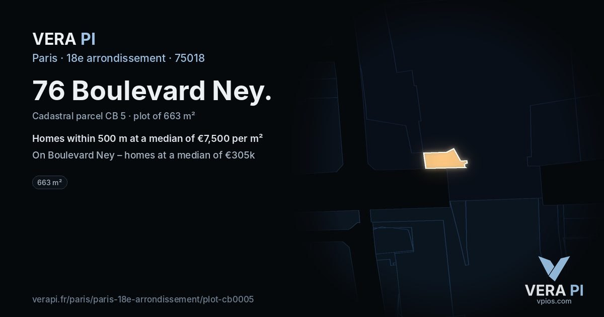 76 Boulevard Ney, 18e arrondissement at night – the plot lit, the parcels around coloured by the prices near them