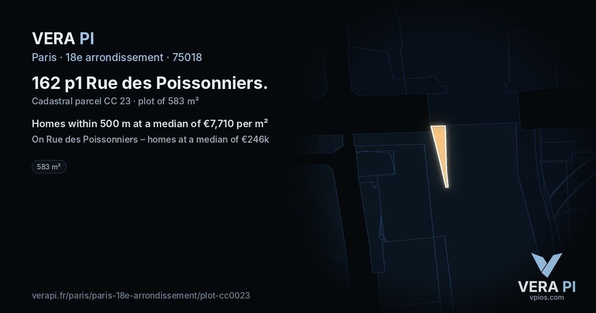 162 p1 Rue des Poissonniers, 18e arrondissement at night – the plot lit, the parcels around coloured by the prices near them