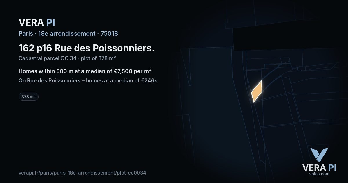 162 p16 Rue des Poissonniers, 18e arrondissement at night – the plot lit, the parcels around coloured by the prices near them