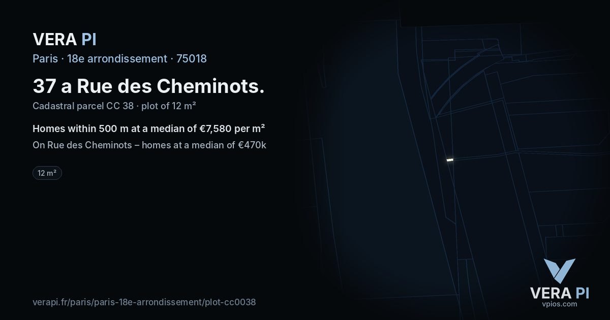 37 a Rue des Cheminots, 18e arrondissement at night – the plot lit, the parcels around coloured by the prices near them